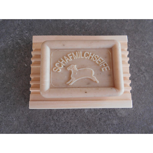 Geschenkset: Zirben-Seifenablage mit Schafmilchseife (eckig)